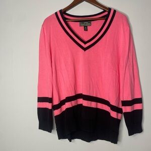Vintage 00s Lauren (Active) Ralph Lauren Pink and Black V-Neck Sweater Size XL